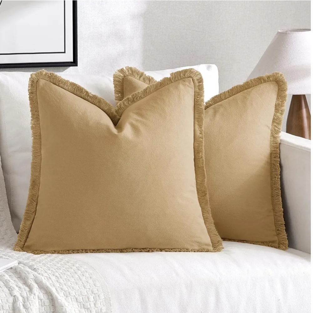 MIULEE Throw Pillow Covers 24x24 Set of 2 Khaki Fringe Chic with insert